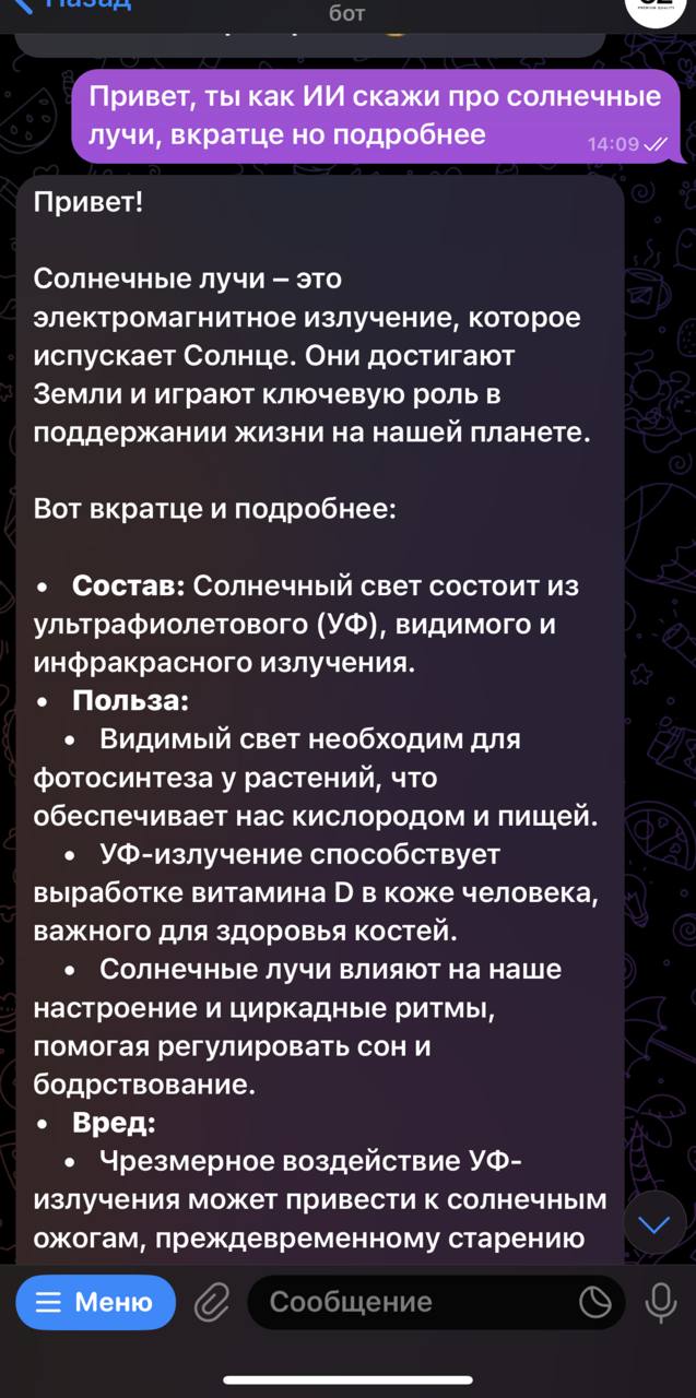 Телеграм бот чат с ИИ портфолио