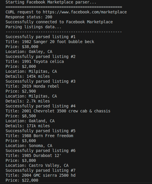 Парсер Facebook Marketplace портфолио